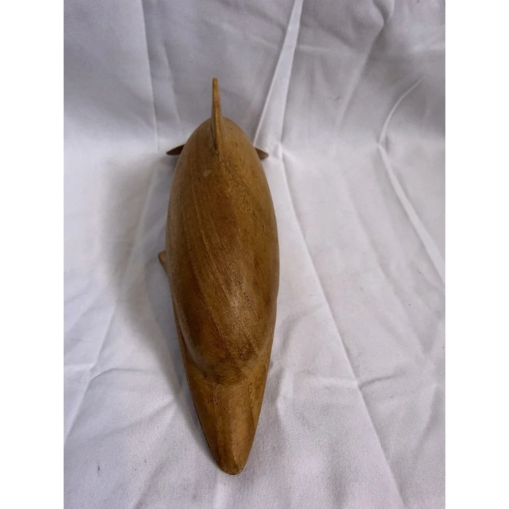 Wooden Hand Carved Dolphin Figure Statue 8 Inches Flaws